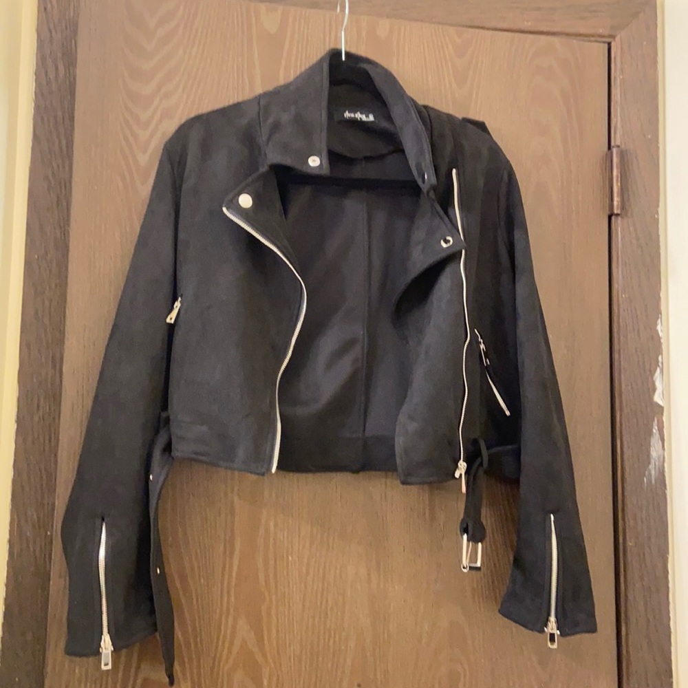 Cropped faux suede jacket
